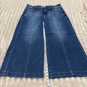 High-Rise Dark Blue Wide-Leg Denim Skirt - Women's Flare Jeans